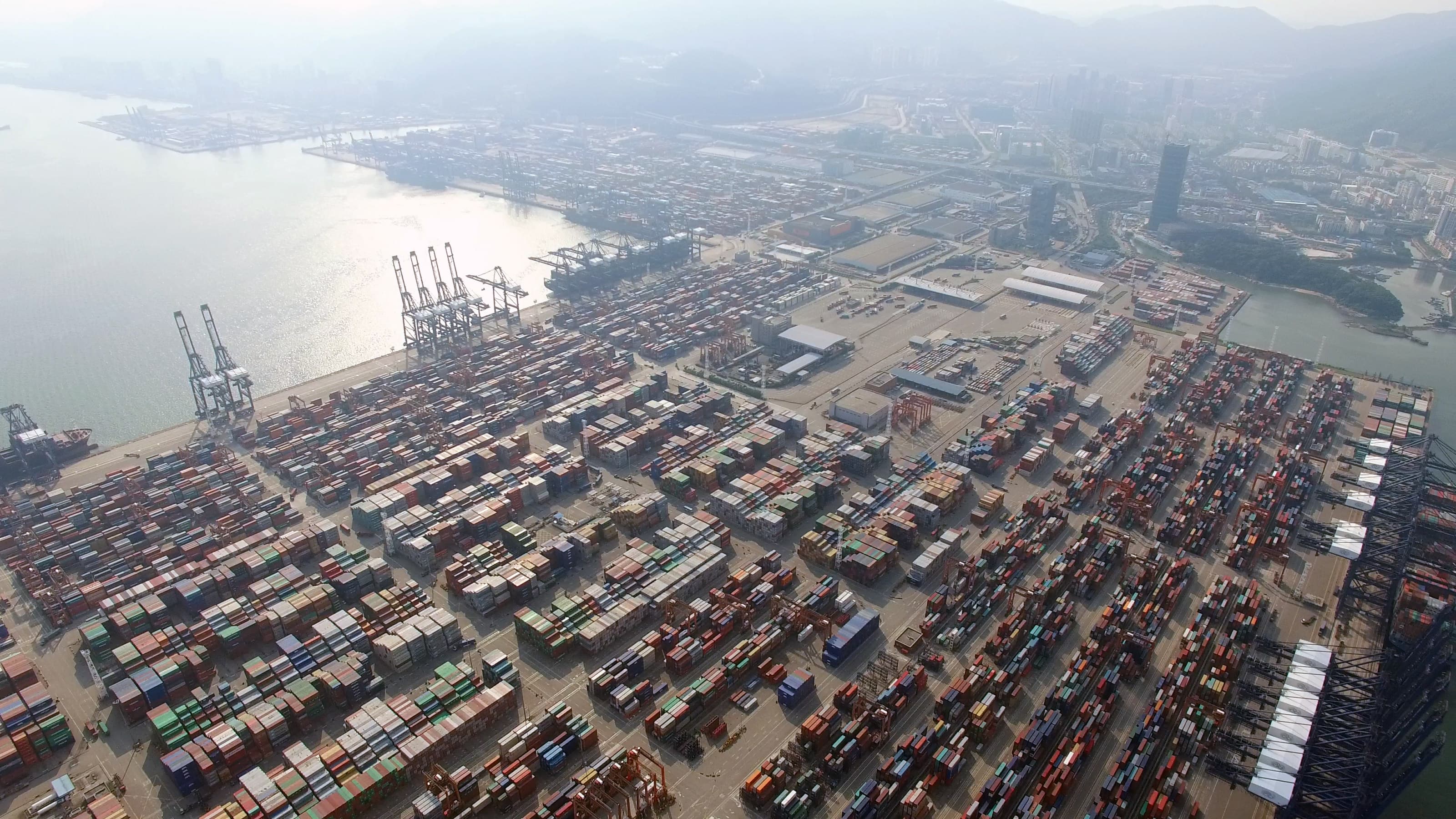 Container stacks across the yard at Yantian port