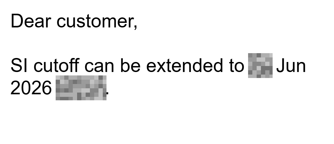 Carrier reply: The carrier confirms an extension to the shipping-instruction deadline.