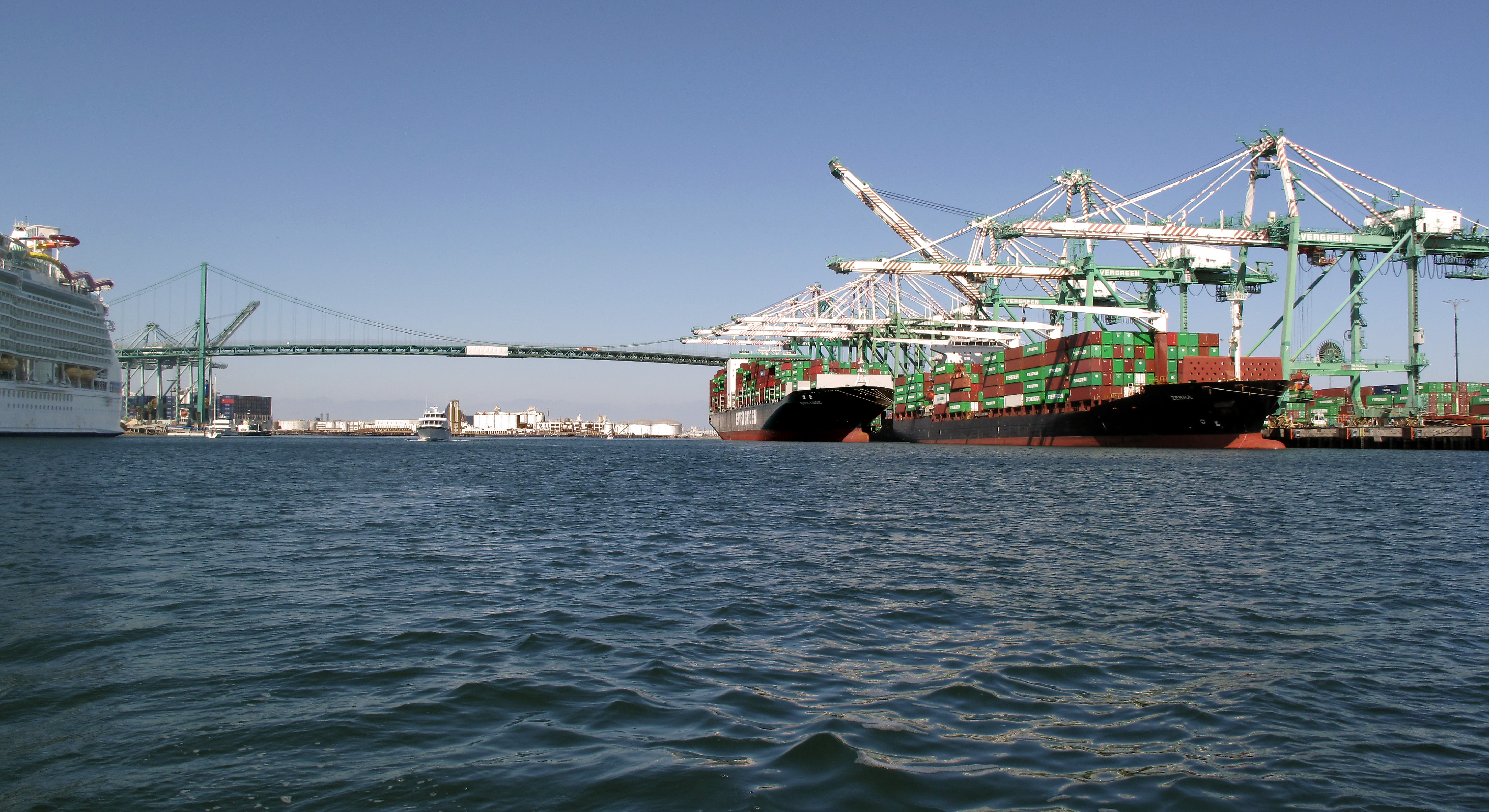 Container ships and cranes at the Port of Los Angeles