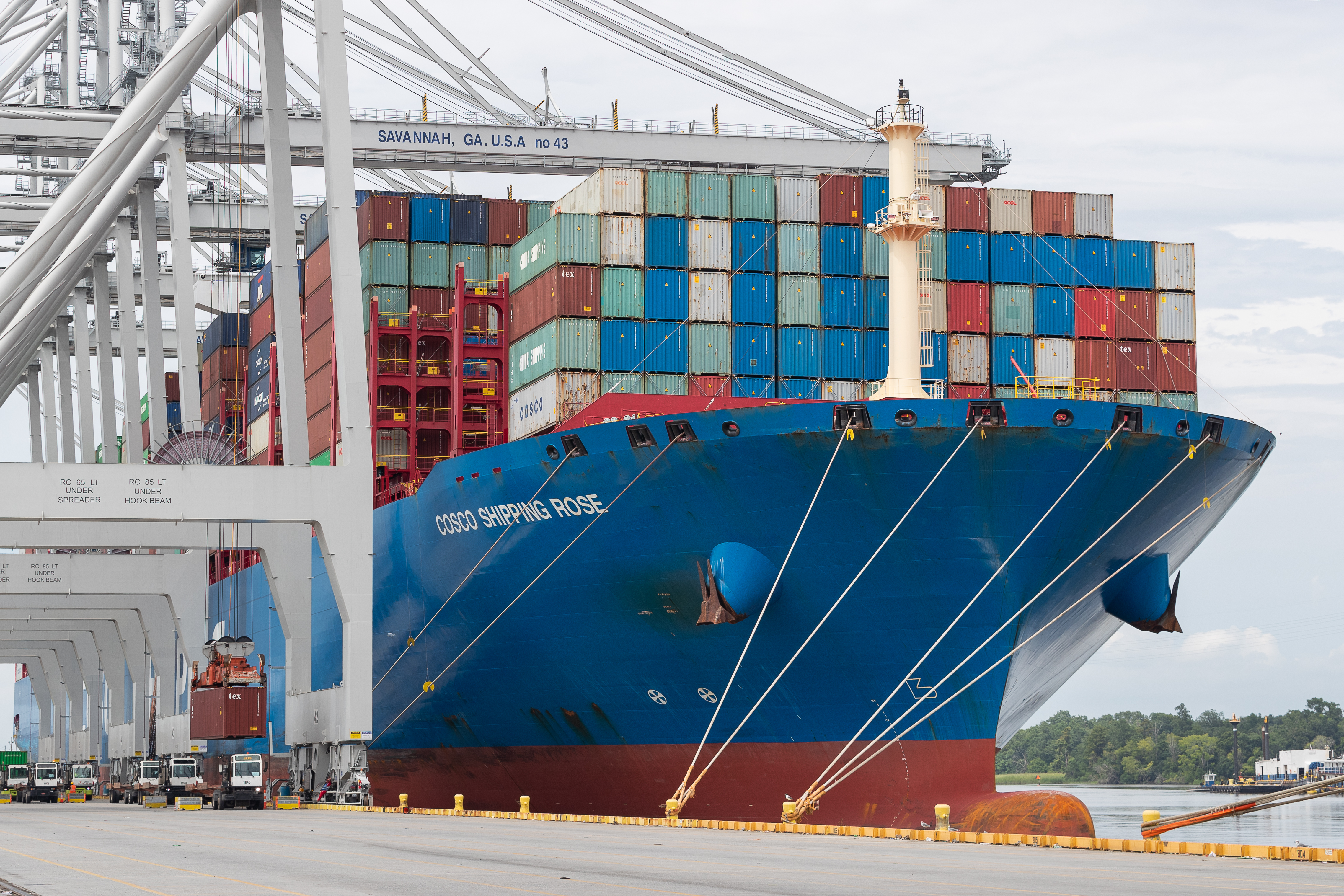 Quay crane operations alongside a container ship at Savannah